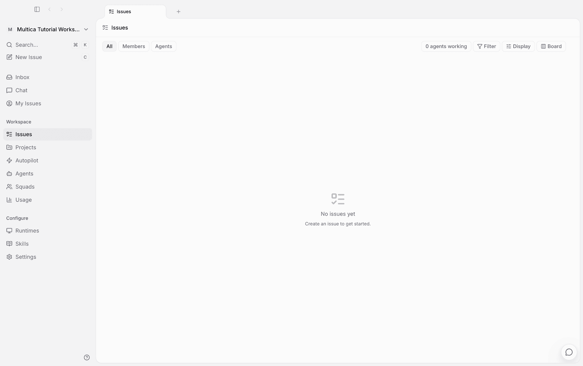A newly created, empty workspace